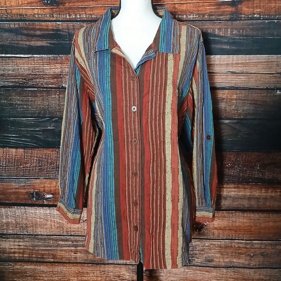 White Stag Vintage Top Plus Size 18W 20W Bohemian Textured Cotton Button Front - Picture 2 of 11